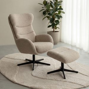 LABEL51 Fauteuil Malmo - Naturel - Boucle - Incl. Hocker