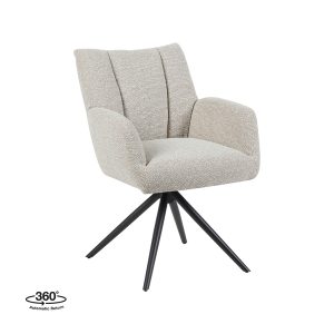 LABEL51 Eetkamerstoel Padua - Naturel - Boucle - Zwart Metalen Frame