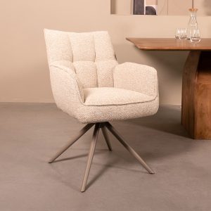 LABEL51 Eetkamerstoel Amalfi - Naturel - Boucle - Taupe Metalen Frame