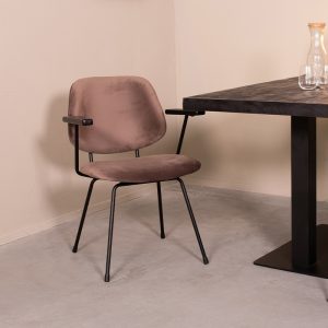 LABEL51 Eetkamerstoel Gastron - Taupe - Velvet - Zwart Metalen Frame