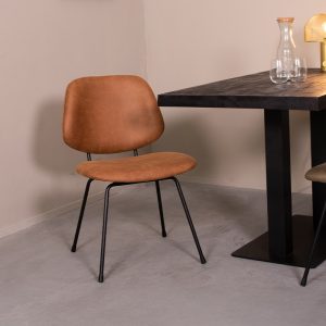 LABEL51 Eetkamerstoel Bello - Cognac - Kunstleder - Zwart Metalen Frame