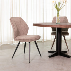 LABEL51 Eetkamerstoel Silvain - Mushroom - Royal Boucle - Zwart Metaal