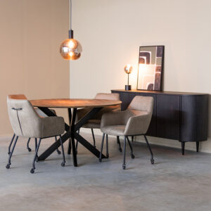 LABEL51 Eetkamerstoel Lenny - Taupe - Micro Suede - Zwart Metaal
