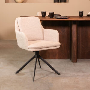 LABEL51 Eetkamerstoel Joy - Naturel - Boucle - Zwart Metaal