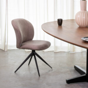 LABEL51 Eetkamerstoel Kimo - Taupe - Micro Suede - Zwart Metaal