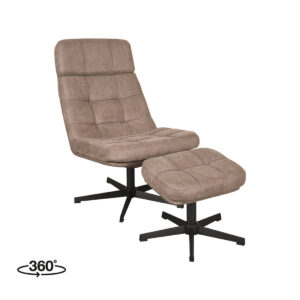 LABEL51 Fauteuil Alvar - Taupe - Micro Suede - Incl. Hocker Alvar