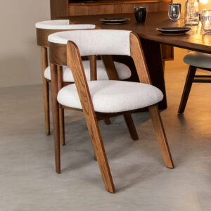 LABEL51 Eetkamerstoel Sasha - Ecru - Boucle - Walnoot Hout