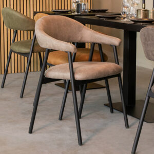LABEL51 Eetkamerstoel Amaze - Taupe - Micro Suede - Zwart Metaal