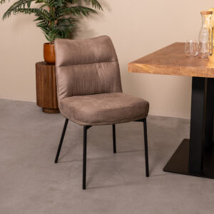 LABEL51 Eetkamerstoel Lennon - Taupe - Micro Suede - Zwart Metaal