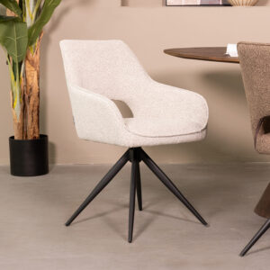 LABEL51 Eetkamerstoel Finley - Champagne - Boucle - Zwart Metaal