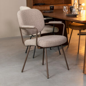 LABEL51 Eetkamerstoel Lausanne - Mushroom - Royal Boucle - Brons Metaal