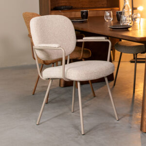 LABEL51 Eetkamerstoel Lausanne - Naturel - Royal Boucle - Taupe Metaal