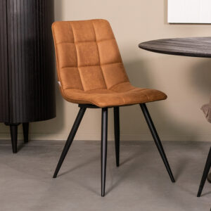 LABEL51 Eetkamerstoel Bistro - Cognac - Micro Suede - Zwart Metaal