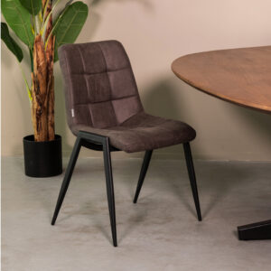 LABEL51 Eetkamerstoel Noor - Antraciet - Micro Suede - Zwart Metaal