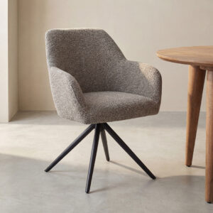 LABEL51 Eetkamerstoel Sayuri - Mushroom - Royal Boucle - Zwart Metaal