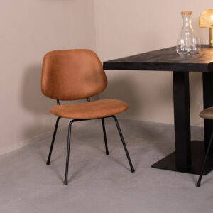 LABEL51 Eetkamerstoel Bello - Cognac - Micro Suede - Zwart Metaal