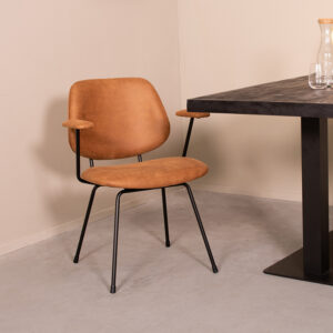 LABEL51 Eetkamerstoel Rivano - Cognac - Micro Suede - Zwart Metaal