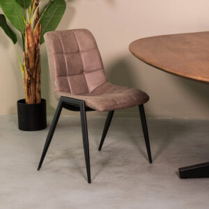 LABEL51 Eetkamerstoel Noor - Taupe - Micro Suede - Zwart Metaal